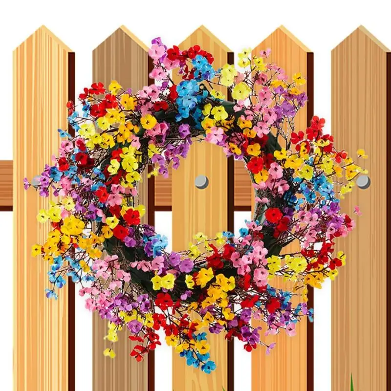 

Spring Wreath Colorful Wreath Arrangement For Front Door Flower Wreath Artificial Green Foliage Colorful Flower Wreath For