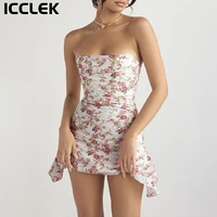 summer dresses woman 2022 sexy floral print strapless bodycon mini dress folds backless a line birthday party dresses vestidos