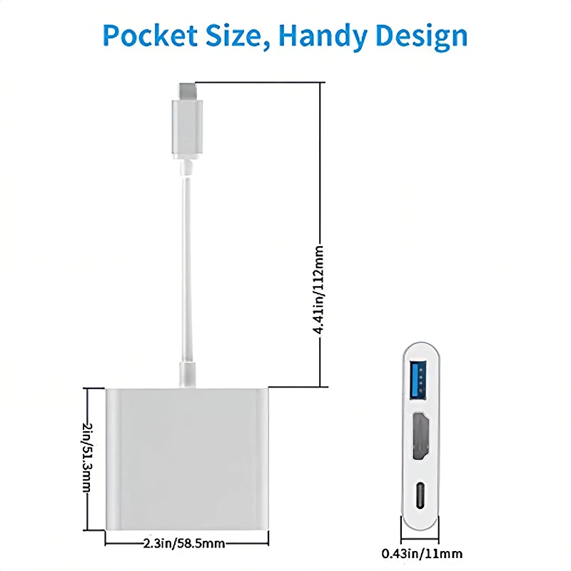 Адаптер USB типа C в HDMI Многопортовый AV-конвертер с выходом 4K Порт 3.0 для зарядки