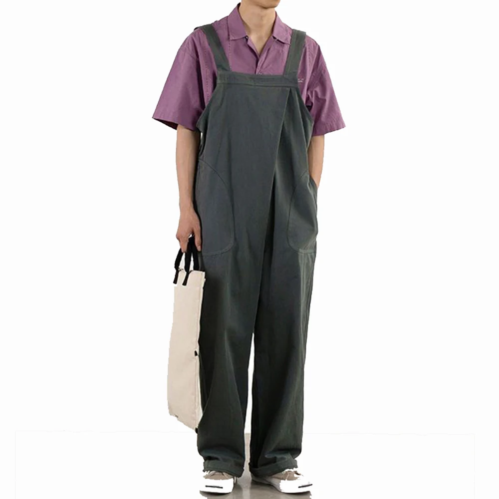 Streetwear Jumpsuit Men Rompers Loose Trousers Cargo Japanese Style Men Solid Oversize Fashion Casual Overall Work