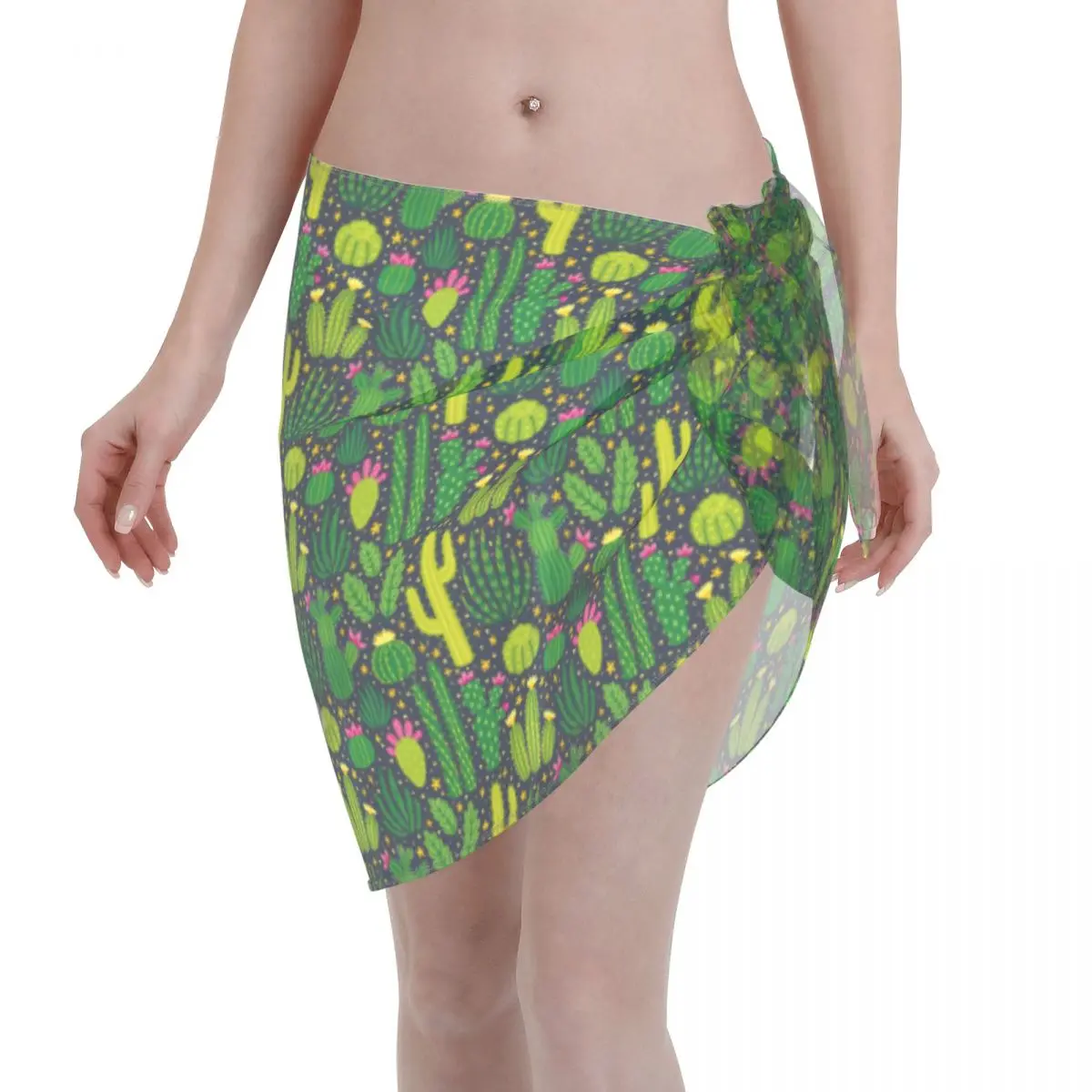 

Sexy Chiffon Swimwear Pareo Cactus Cover Up Wrap Kaftan Sarong Skirt Cute Casual Beach Wear Swimsuits Bikini Cover-Ups