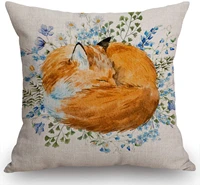 watercolor sleeping fox throw pillow cover cushion case for home decor sofa couch 18x18 inch cotton linen farmhouse decorations