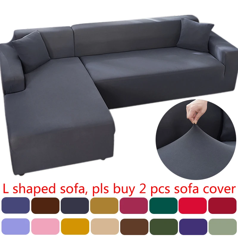 Solid Sofa Cover for Living Room Elastic 1/2/3/4 Seater Sofa Cover Stretch L-shaped Corner Sofa Cover Slipcover Chaise Longue