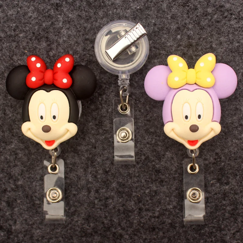 

360° Shiny Minnie Girl Style Badge Reel Nurse Workers Enfermera ID Holder Girl Boy Retractable Name Card Holder Accessory