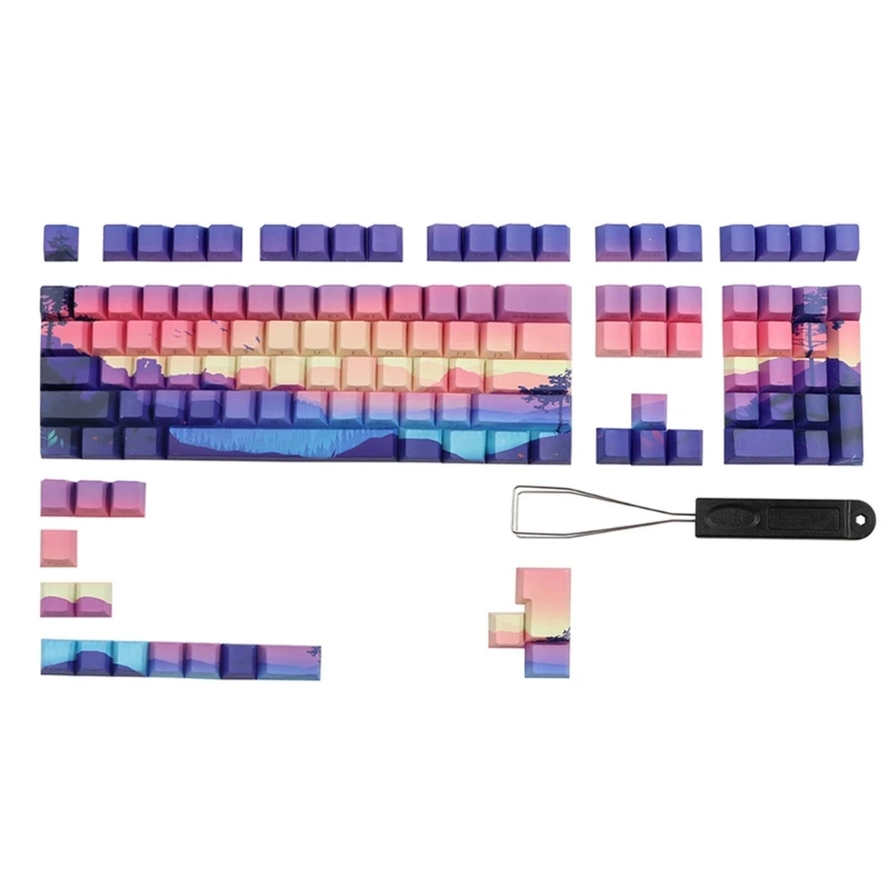 

Double Shot PBT Keycaps 124 Keys Purple Dreamland Custom Keycap Set Dye Sub Backlight Key Caps For MX Switch