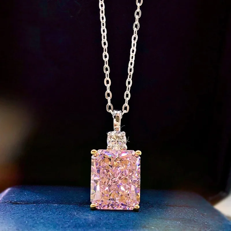 

Женское ожерелье из серебра 100% пробы, с подвеской из серебра 925 пробы, с бриллиантами 10*12 мм, розового цвета, со сверкающими бриллиантами, юве...