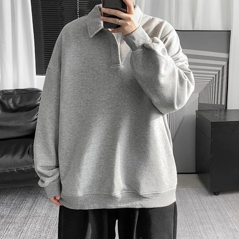 

Men Clothing 2023 New Spring Men's Large Size Loose T-shirt Tops Literary Fan Men's Solid Color Long-sleeved T-shirt