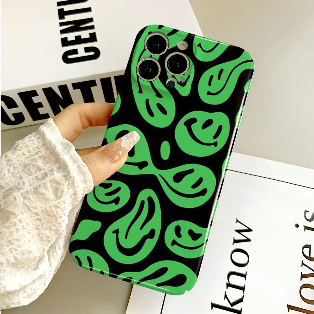 Phone Case For Apple iPhone 14 13 12 11 Pro Mini XS X Max XR SE 8 7 6S 6 Plus Full Printed Hard Film Case Cute Funny Smiley Face