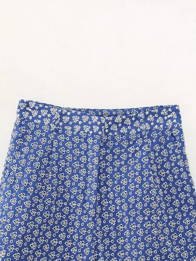 Dave&Di Summer Fashion Ladies Country Style Retro Blue Bermuda Embroidery Casual Cotton Shorts Women
