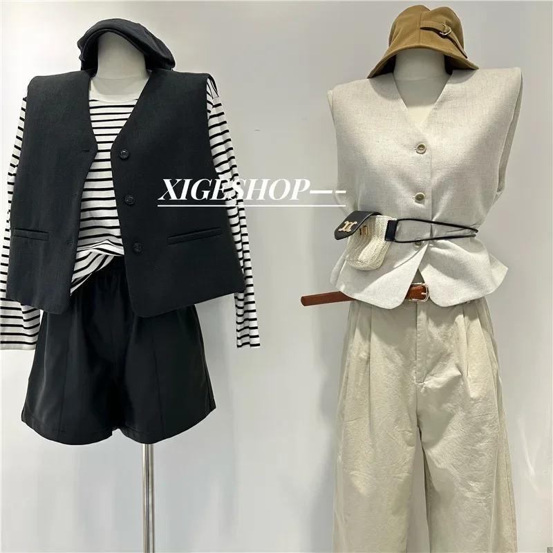 Новое поступление 2023 костюм с v-образным вырезом и высоким воротником жилет