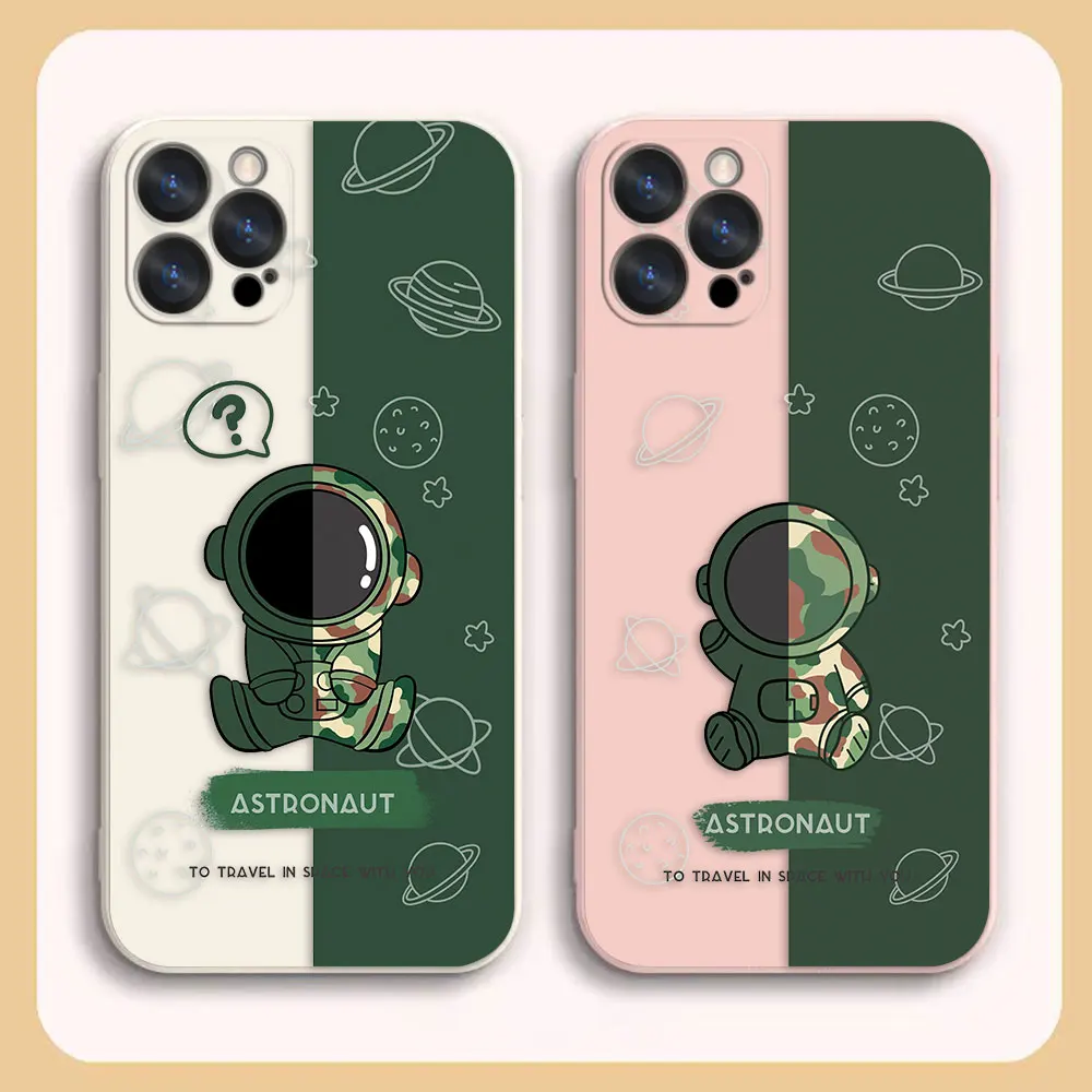 

Case For iPhone 14 13 12 11 Pro XS Max Mini X XR 7 8 6 6S Plus Colour Simple Liquid Silicone Case Camouflage Cartoon Astronaut