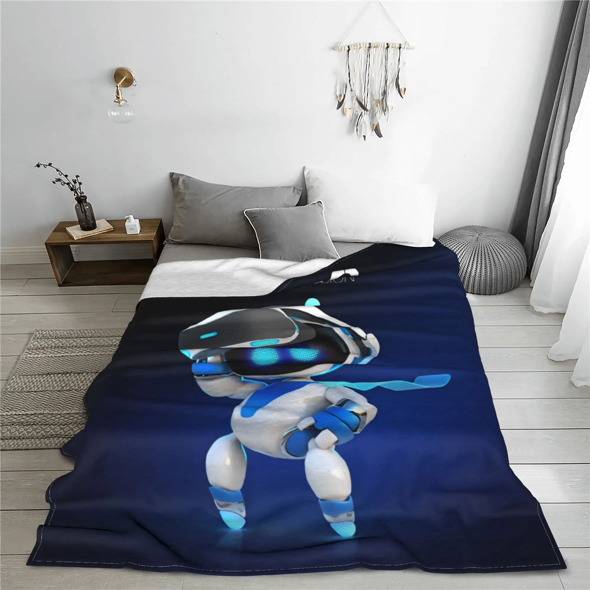 Astrobot Cartoon Game Knitted Blanket Flannel Astros Playroom Lightweight Throw for Bedding Couch Bedspread
