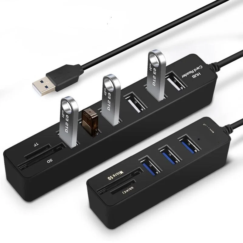 

USB-разветвитель, 2 в 1, 2,0 дюймов, USB 3,0, картридер для SD/TF-карт