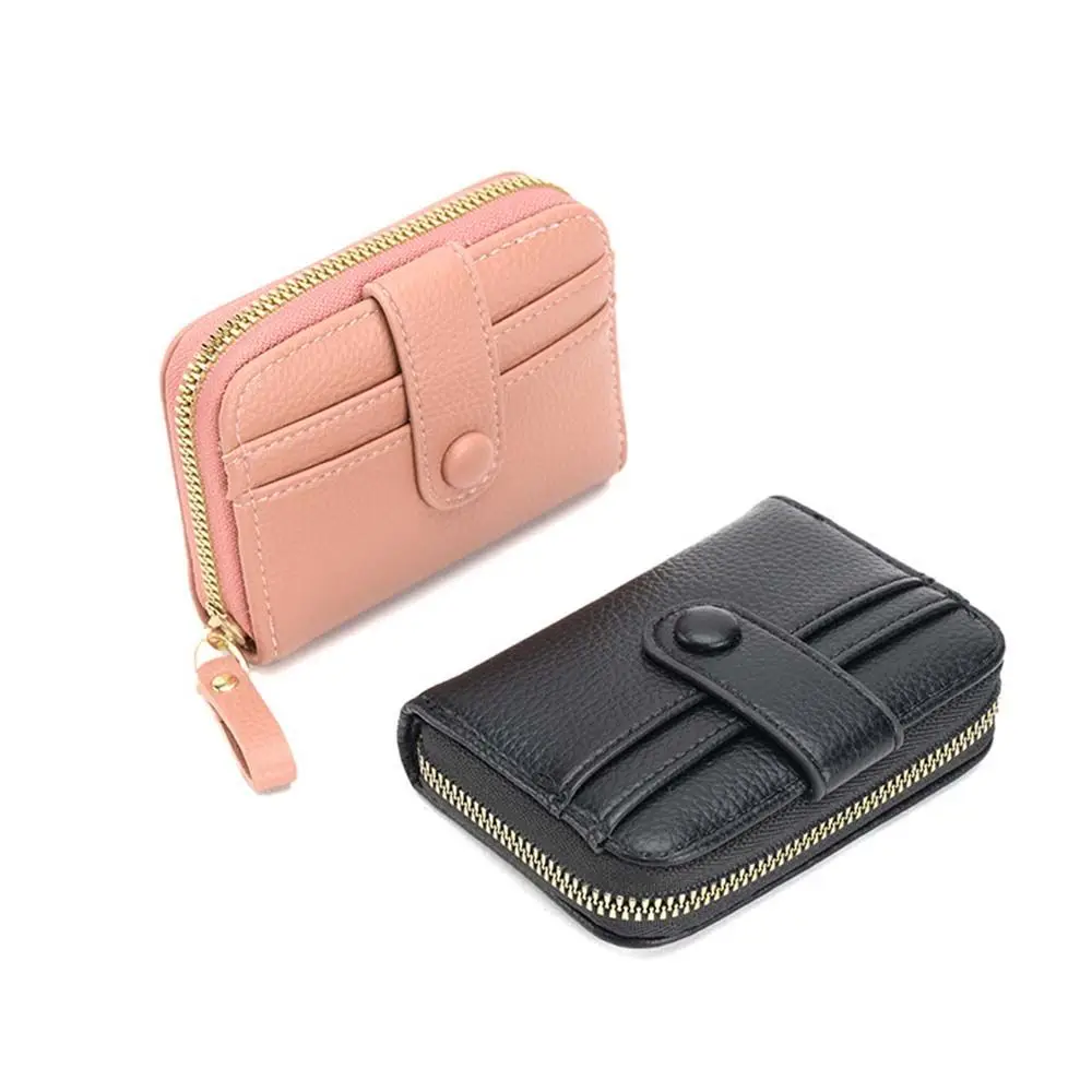 

Solid Color Zipper PU Leather Multi Layer Bank Card Case Folding Card Holder Short Buckle Wallet Small Card Bag Card Organizer