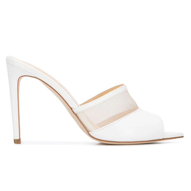 2022 Mules Sandals for Women Summer Shoes Pointed Toe High Heels White Wedding Shoe Mesh Party Heels Plus Size Free Shipping