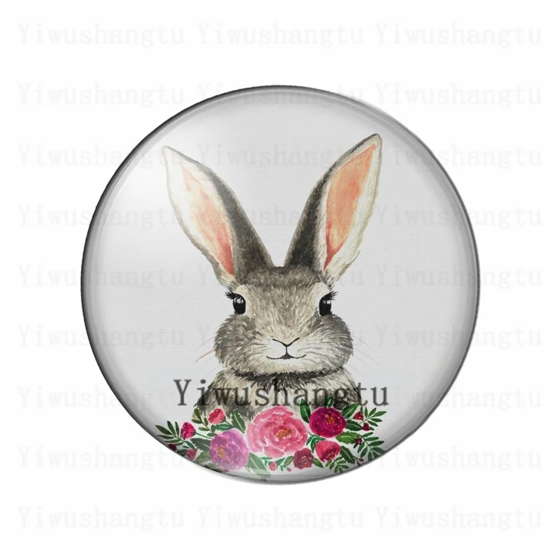 Стеклянные фотокабошоны &quotГолова кролика с цветами&quot круглые 10 штук