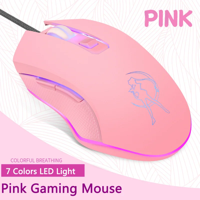 

Pink Wired Backlit Mouse Breathing LED Optical Gaming Mice Rechargeable Ergonomic Wireless Mouse 3200DPI Gamer Mause For Laptop