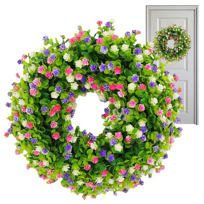 

Искусственный весенний венок для дома, летний цветочный венок для входной двери, цветочный венок 19,6 дюйма с зелеными листьями, весенний декор