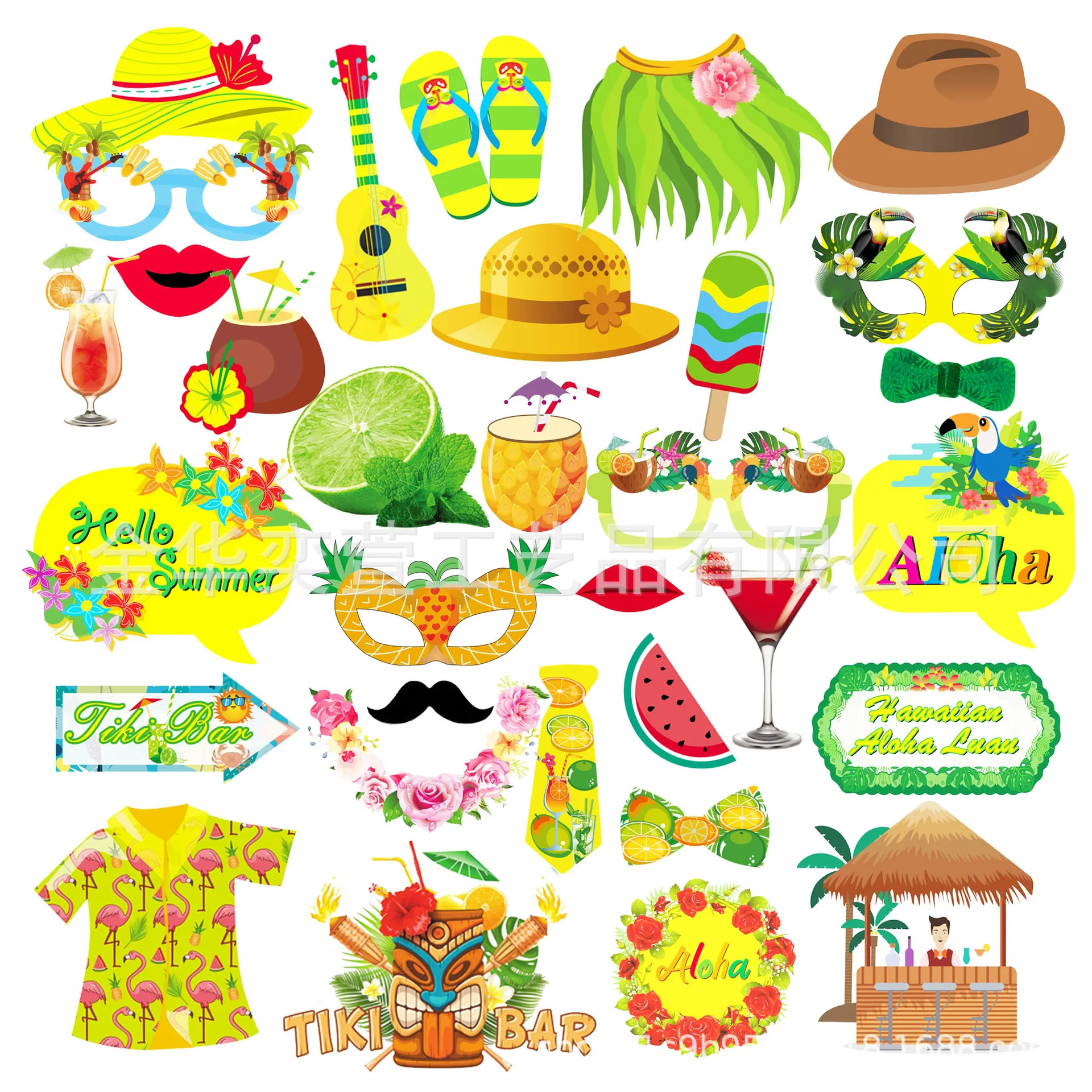 

33pcs Hawaii Parti Decoration Summer Beach Party Photo Props Happy Tropical Hawaii Aloha Party Supplies Photo Drops