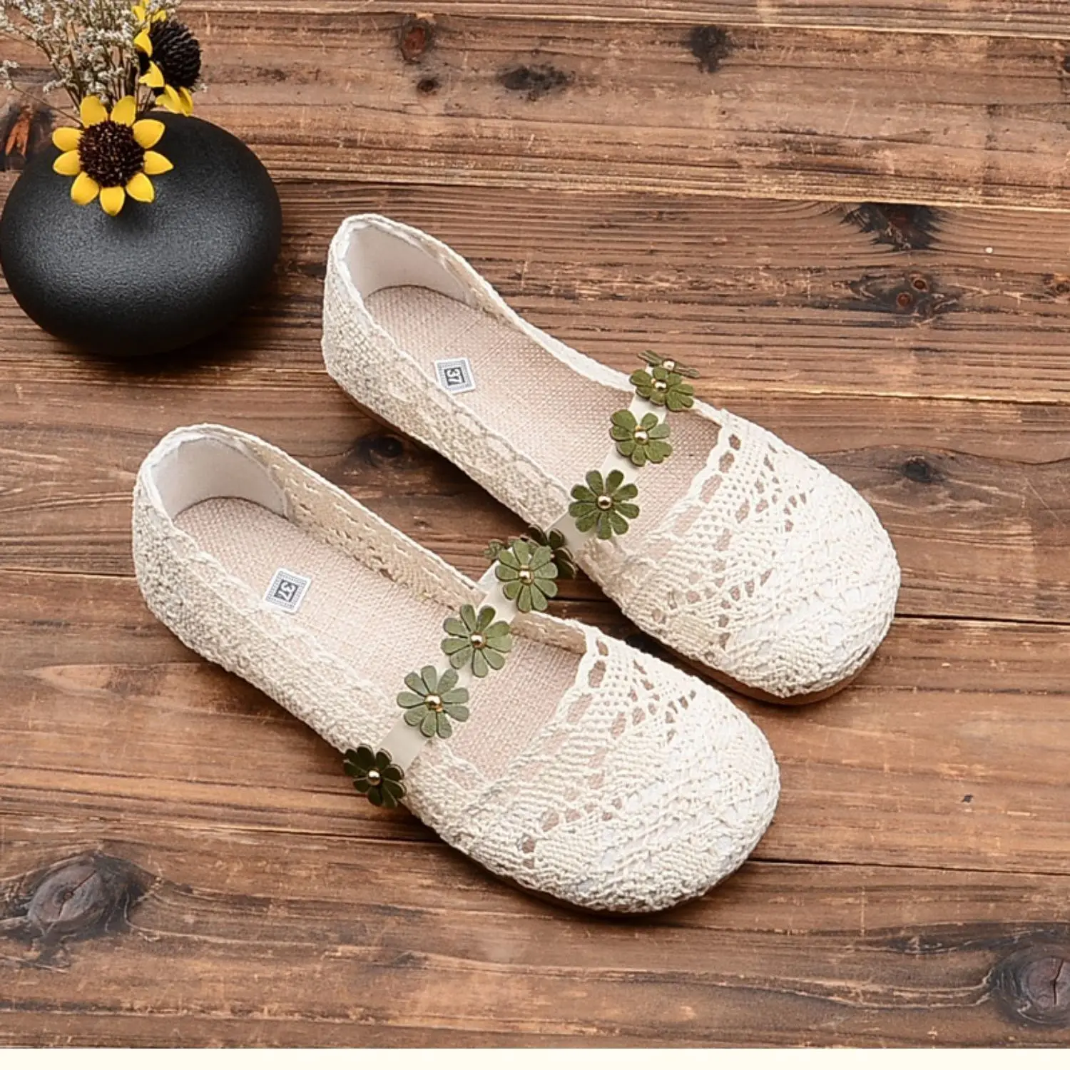 Elegant Woman Shoe Summer Air Mesh Flats Women's Breathable Mary Jane Shoes Ladies Ankle Strappy Ballet Shoes Cutout Lace Loafer