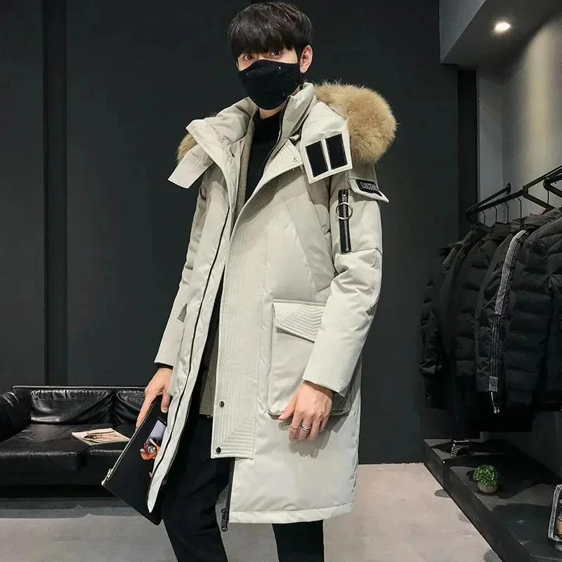 

Модное пальто, утепленная куртка, Мужская удлиненная теплая парка с капюшоном, пальто высокого качества на белом утином пуху, мужское новое зимнее пуховое пальто 3XL