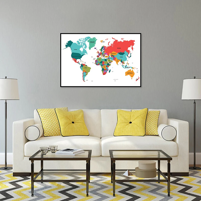 

59*42cm Map of The World Wall Unframed Canvas Painting Political Distribution Map Art Poster Home Decor School Supplies