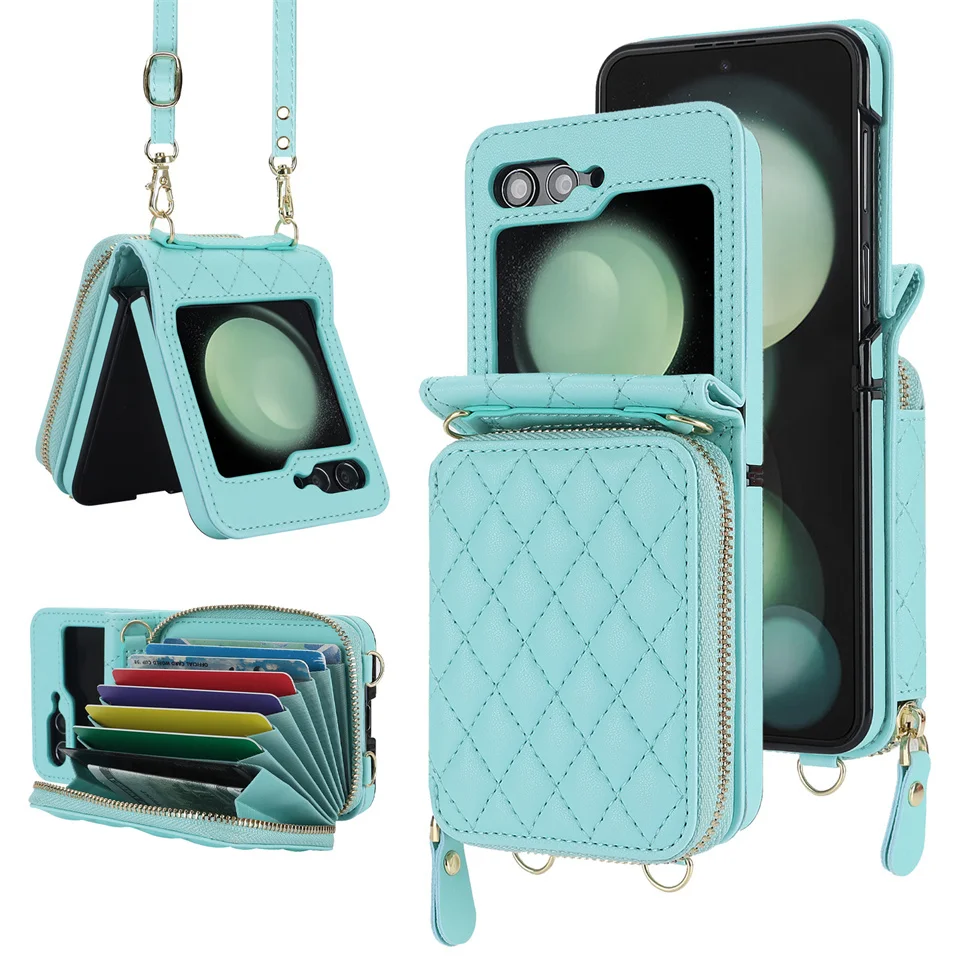 

Crossbody Bag Fashion Leather Phone Case For Samsung Galaxy Z Flip 5 Z Flip 4 Z Flip 3 With Long Lanyard Card Slot Wallet Cover