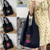 womens shopping bags casual canvas commuter vest bag folding cotton cloth mouth pattern grocery handbags tote book school bag