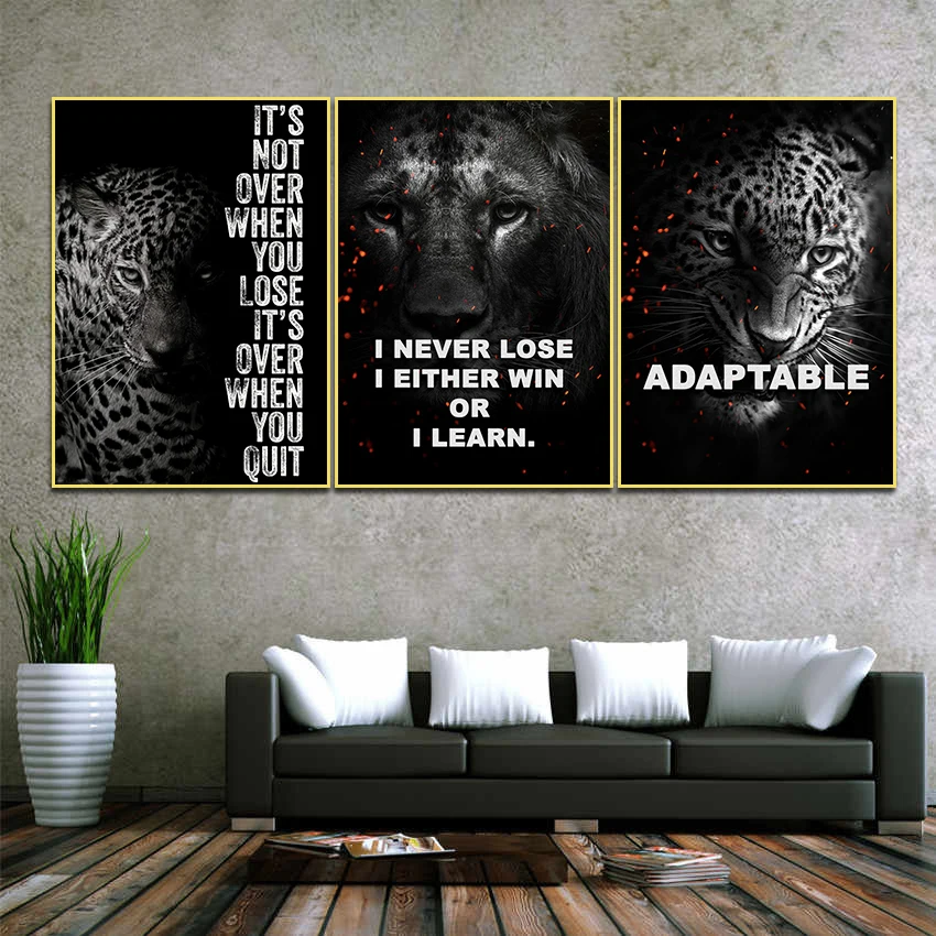 

Inspirational Quotes Adapt to Survive Wild Beasts Leopard Canvas Painting Wall Art Pictures Poster Cuadros For Work Office Decor