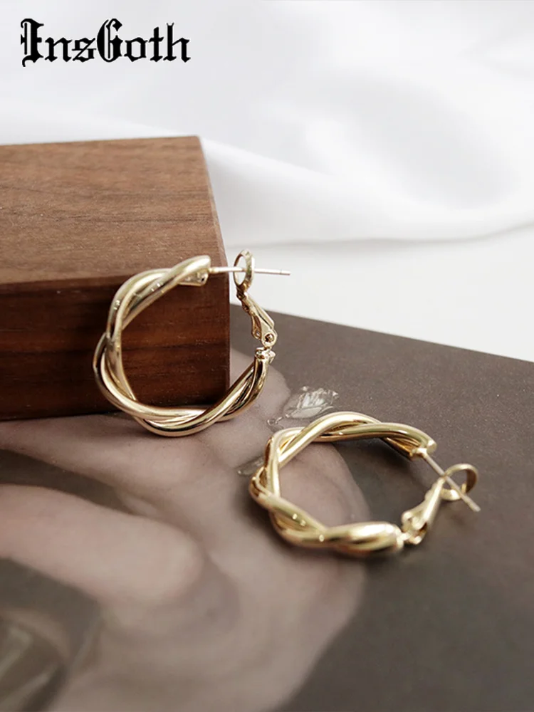 

InsGoth Aesthetic Goth Rose Gold Hoop Earrings Double Snake Surrounded Clip On Earrings Women Statement Titanium Dangler Stud
