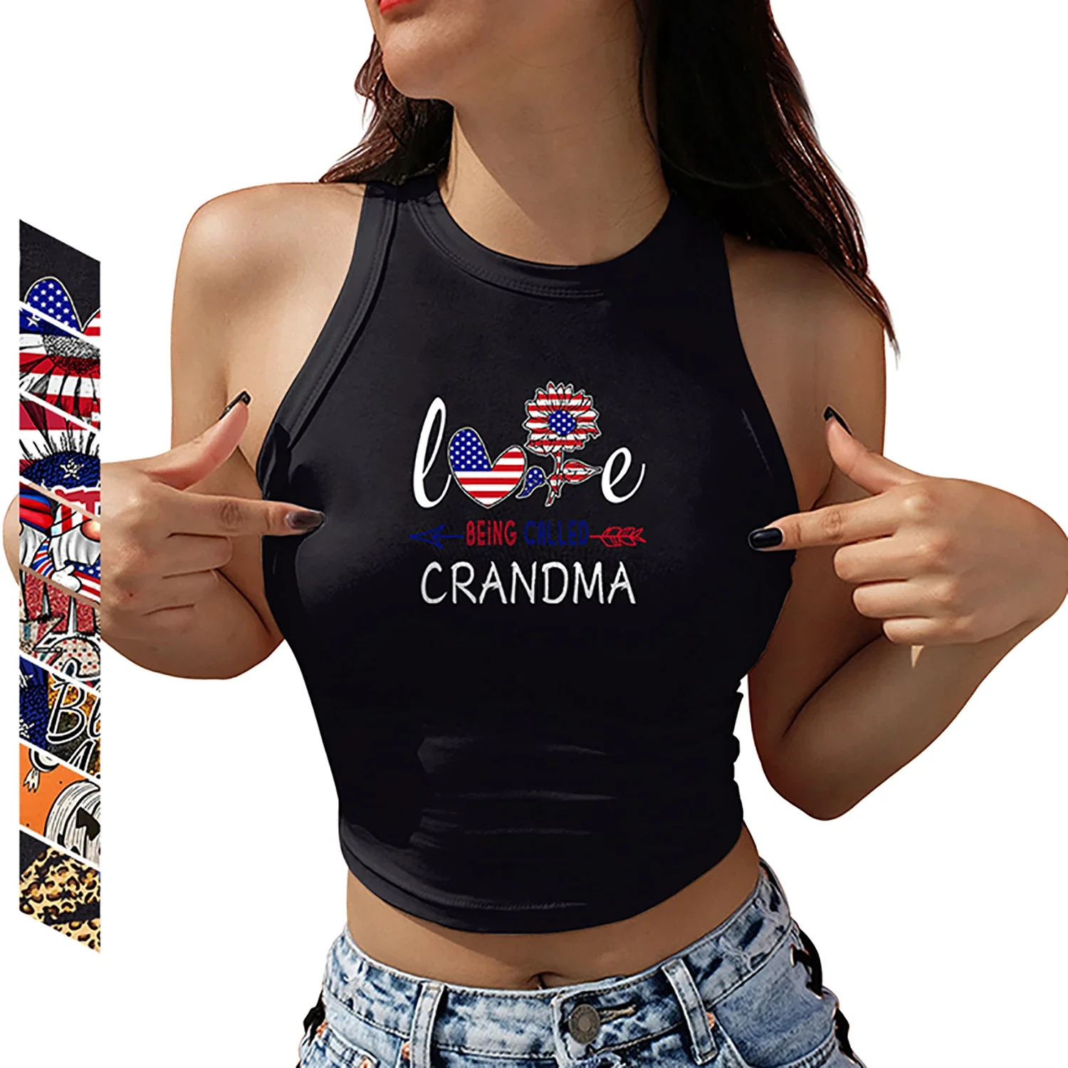 Женский укороченный топ с американским флагом и цветочным принтом уличная