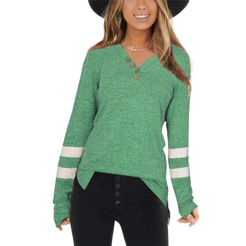 

2021 new button V-neck stitching parallel bars casual long-sleeved sweater gray22