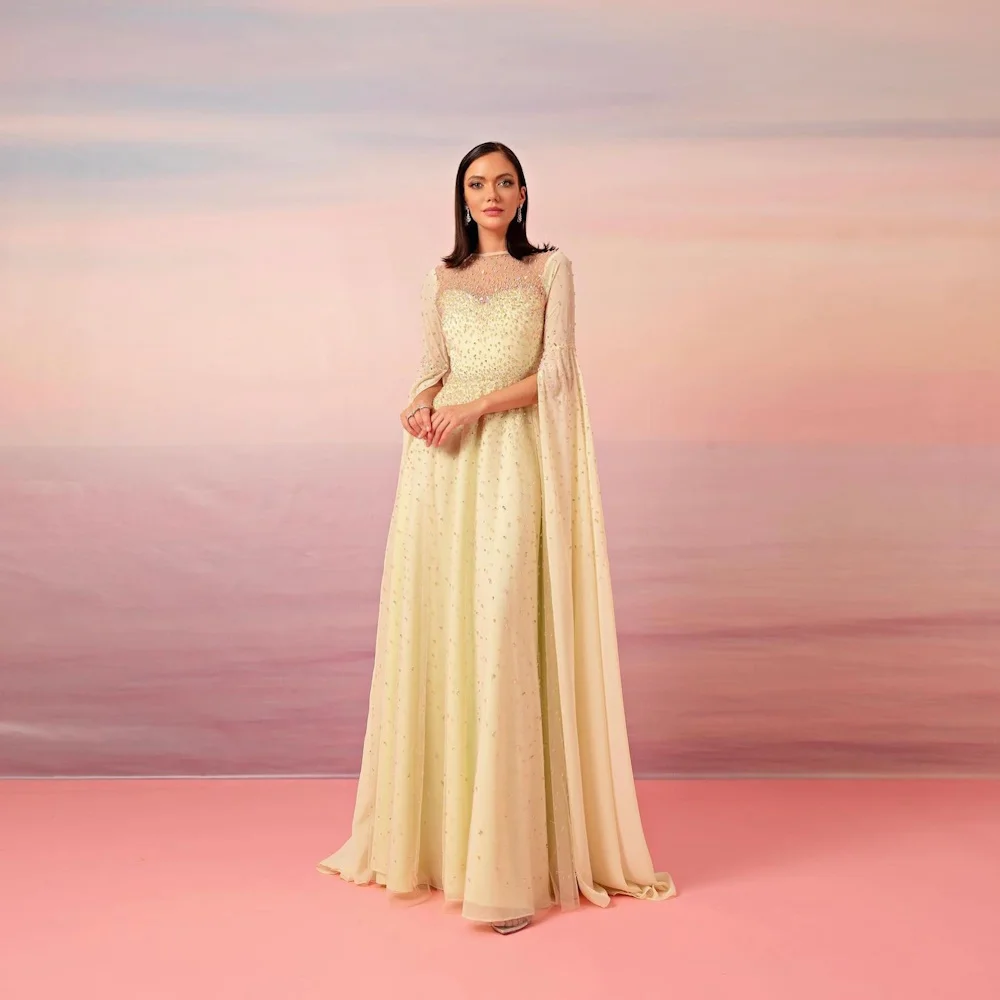

Mignon Chiffon A-line Scoop Neckline Prom Gown Ruffle Evening Floor-length Formal Cap Straps Elegant Party Dress for Women 2023