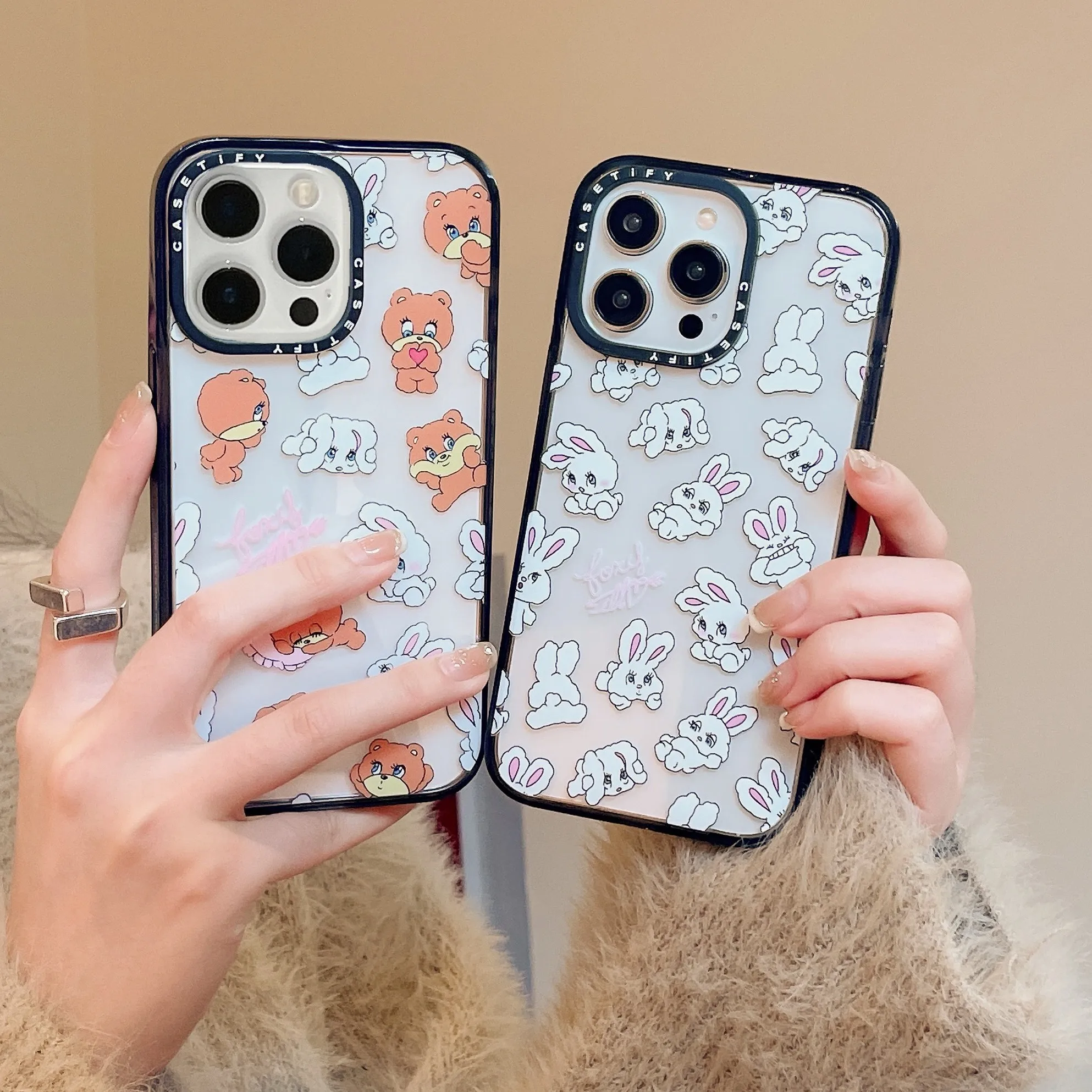 

Acrylic Cartoon Rabbit Bear Phone Cases For iPhone 14 13 12 Pro Max 11 14promax design-casetify