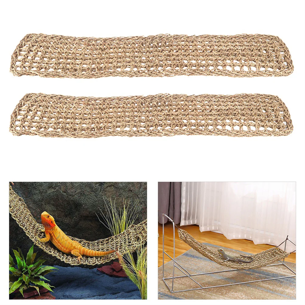 

2 Pcs Climbing Pet Hammock Bearded Dragons Hammocks Hamster Seagrass Reptile Beds Lizard Nest Tank Accessories