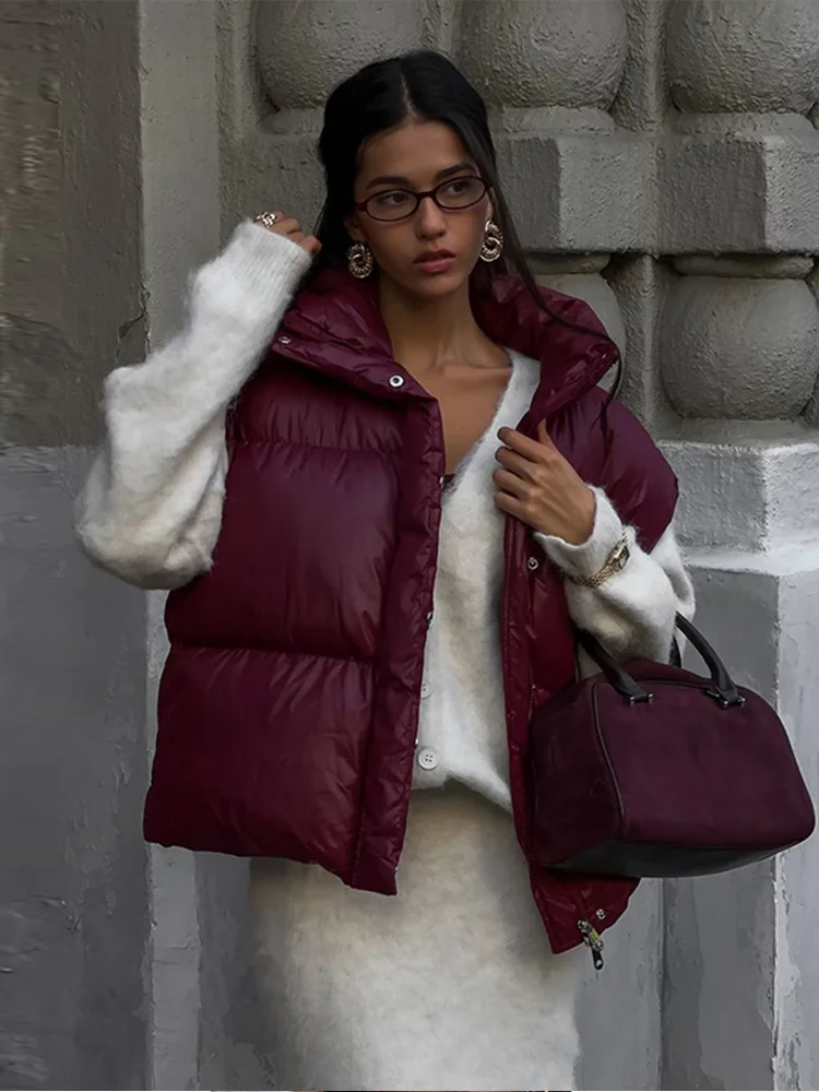 Повседневный бордовый красный женский жилет модный теплый отложной воротник на