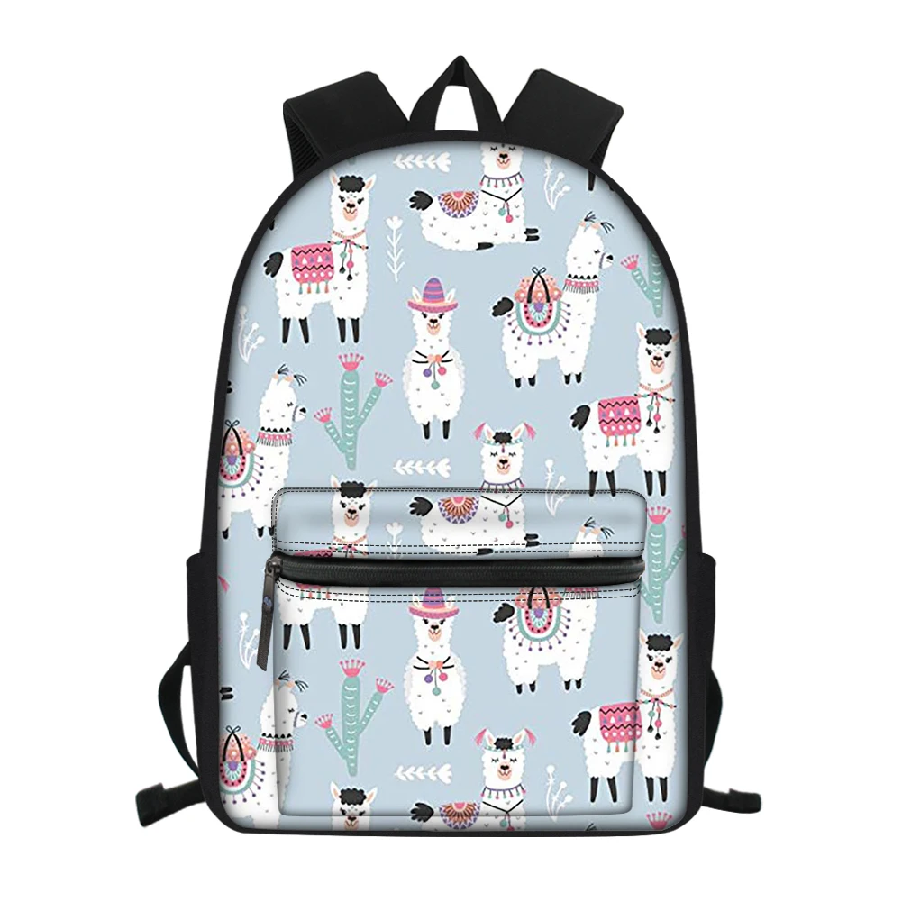 Cute Llama Alpaca Print School Backpack Kids Book Bag