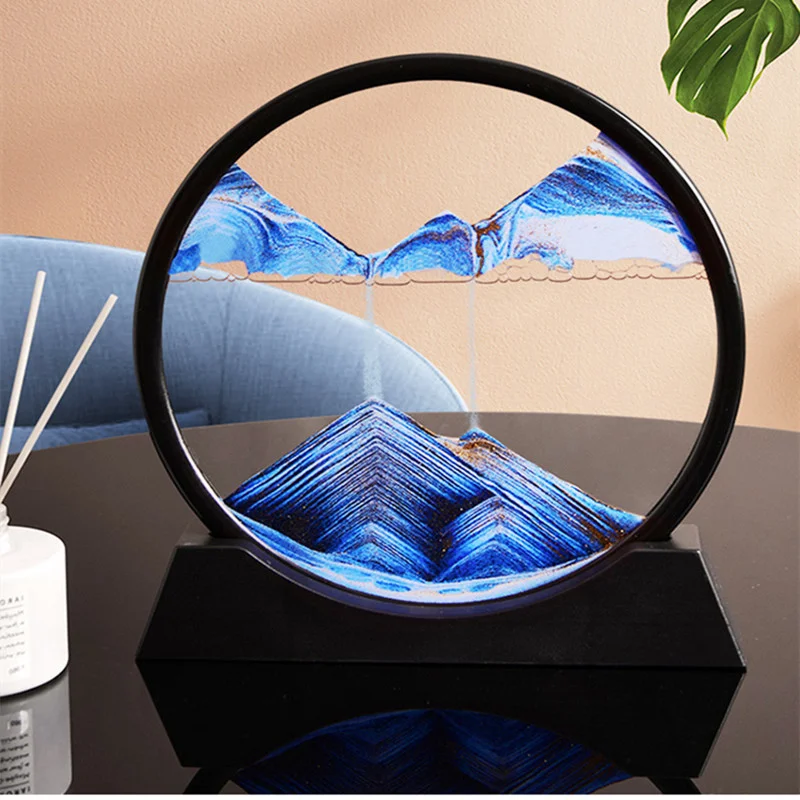 

3D Landscape and Quicksand Painting upscale Glass Hourglass Ornament Family Living Room Office Desktop Decoration Birthday Gift