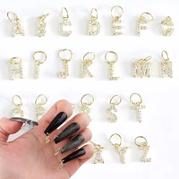 26pcs a z english letter zircon nail dangle charms rhinestones 26 alphabet shiny nail piercing pendant charms manicure jewelry