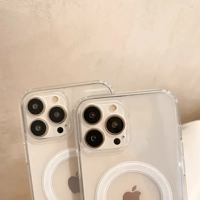 Фото Оригинальный чехол для телефона с магнитной беспроводной зарядкой Magsafe для iPhone 16, 15, 14, 13, 12, 11, ProMax mini X XR XS 7, 8 Plus, прозрачный чехол №4