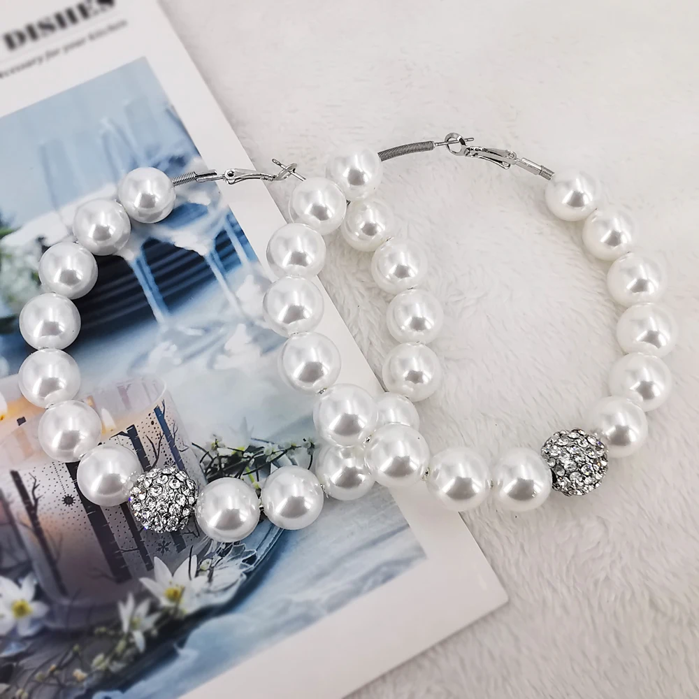 

Renya Big Round Stone Ball Pearl Beads Hoop Earring Exaggerate Europe and America for Women Girls Circle Earring Jewelry Gifts