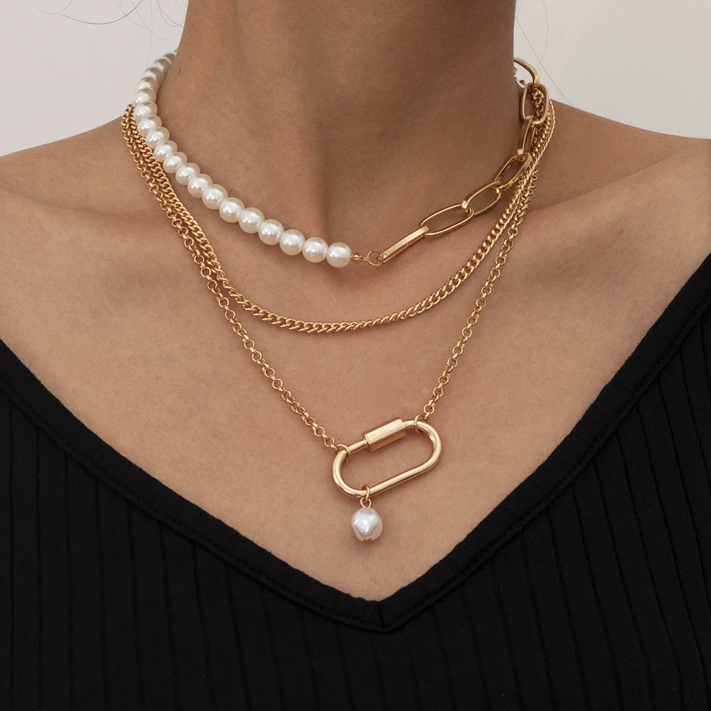 Женское винтажное ожерелье с жемчужинами многослойное асимметричное колье