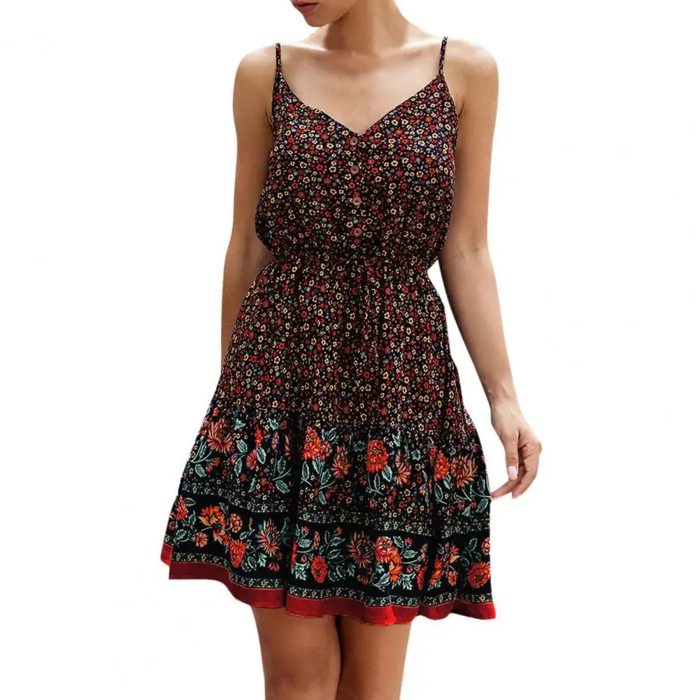 

Floral Print Popular Ladies Midi Dress Summer Casual Wear Streetwear Mini Dress Boho Style for Beach