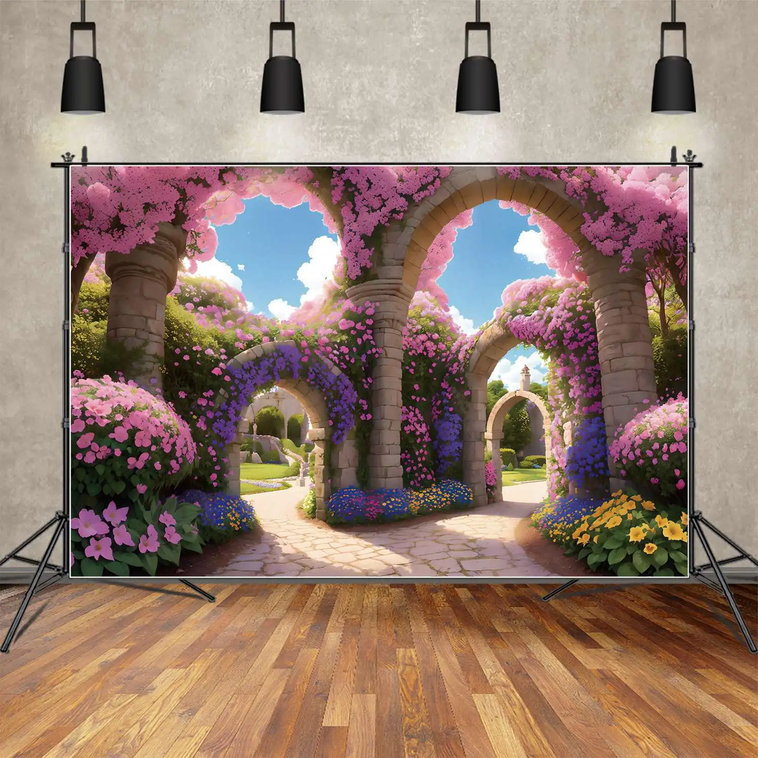 

Princess Pink Decoration Flower Garden Photo Backdrops Spring Blossom Grass Home Studio Birthday Party Photography Backgrounds