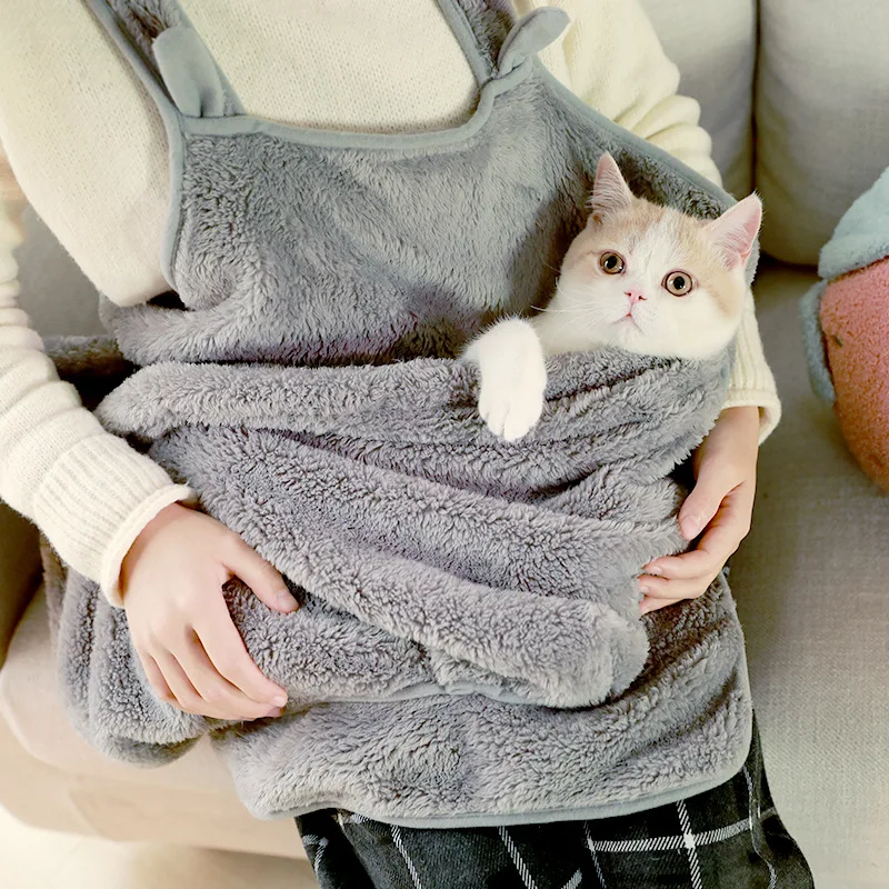 

Cats Apron Small Dog Cat Soft Warm Chest Carrier With Pocket Hands Free Shoulder Bag Body Front Cat Sling Transport Bag