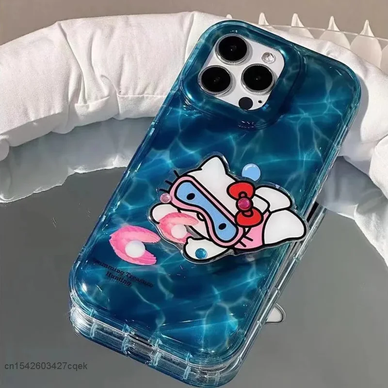 Sanrio Diving Hello Kitty Iphone Case Apple 11 12 13 14 Pro Max Trend Cover With Holder Airpods 1 2 3 Pro Wireless Headset Case