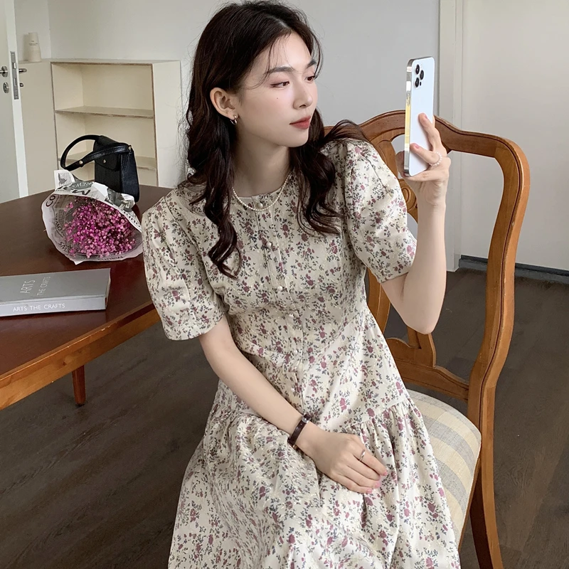 

Women Summer Sweet Chic Long Floral Shirt Dress with Belt 2022 Female Dropped Waist Bright Silk Mesh Dresses A-line