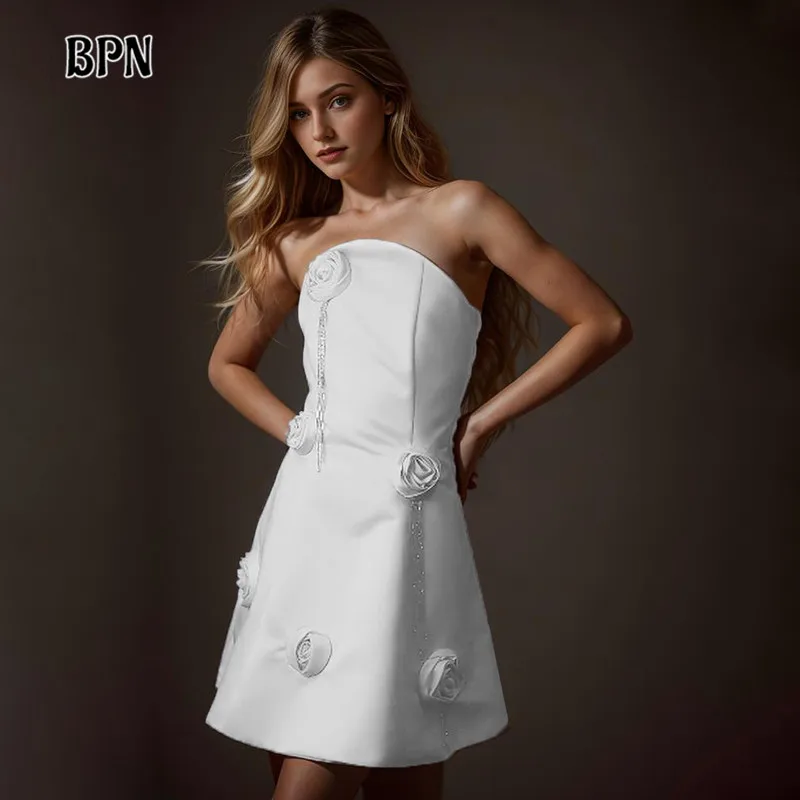 BPN элегантные платья с аппликацией в стиле пэчворк для женщин блестящее женское