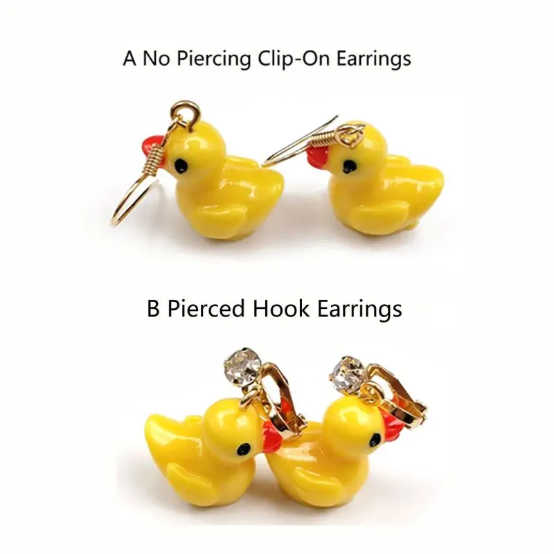 

Mini Yellow Duck Drop Dangle Earrings Animals No Piercing Clip on Earrings Charm