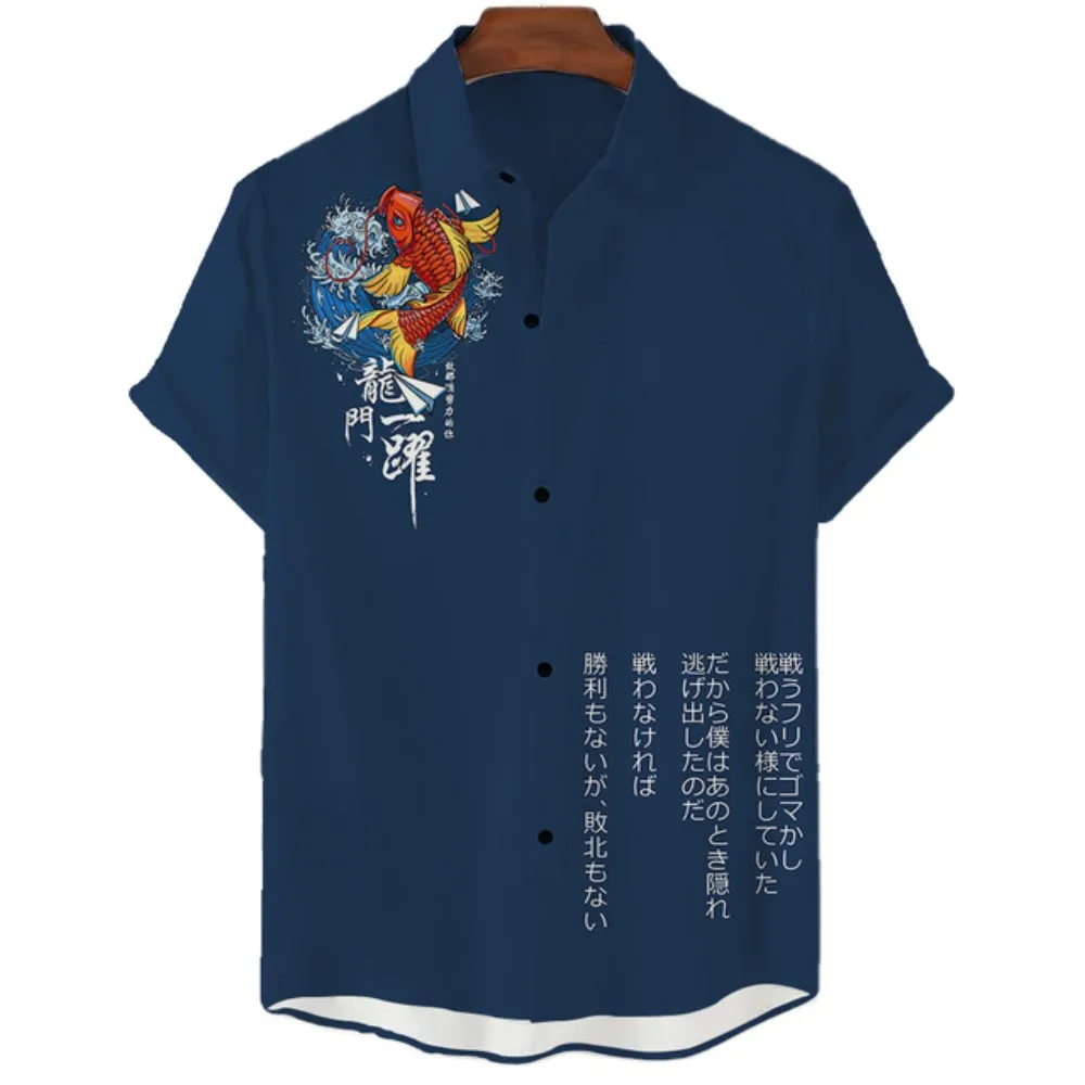 

Men's New Solid Goldfish Print Hawaiian Beach Shirt Polo Collar Single Breasted Extra Large Short Sleeve Breathable Fashion Polo